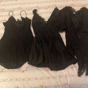 Bundle of size S, 2 black lacy nighties and one complimentary black lace shawl.